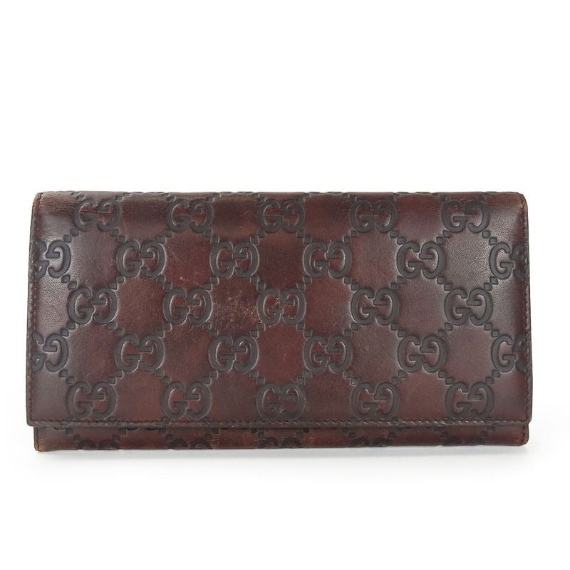 Gucci Bifold Wallet Sima Leather Dark Brown Long Small Accessories