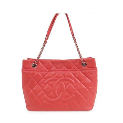 Chanel Chain Tote Bag Pink Silver Caviar Leather Quilted CC Logo