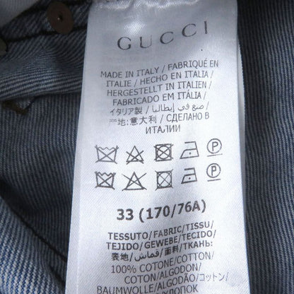 Gucci 408637 Leather Logo Patch Button Fly Denim Pants Jeans Indigo Blue 33