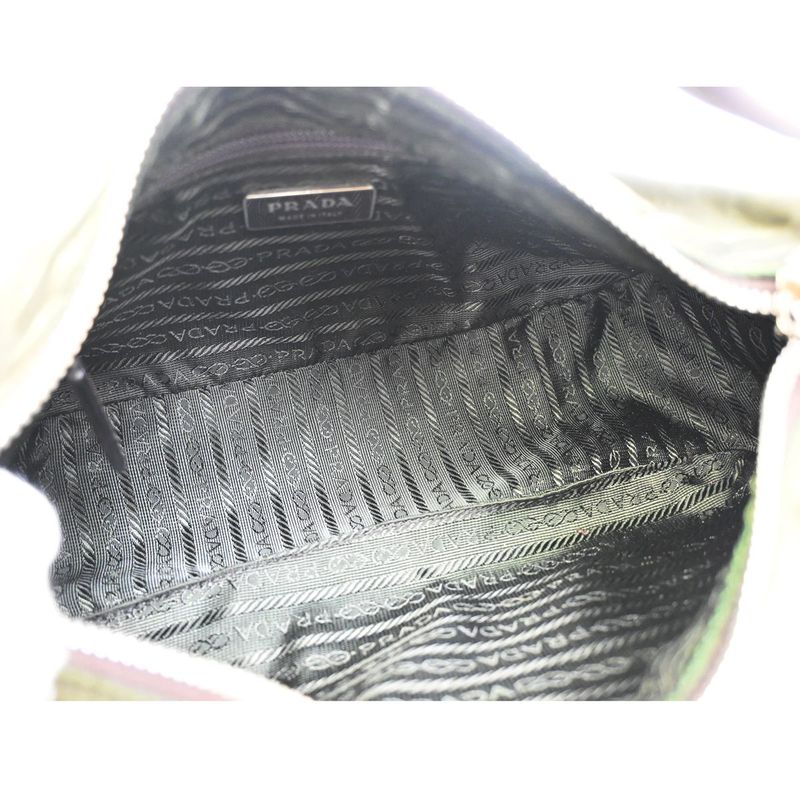 Prada Hand Shoulder Bag Khaki Nylon Leather 67bs306