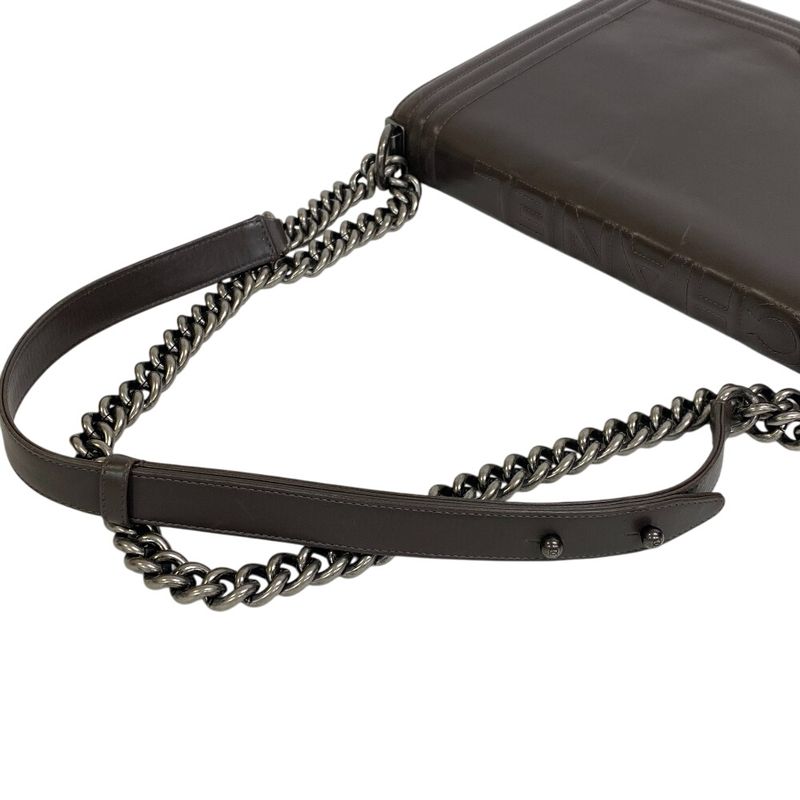 Chanel Boy Chanel Chain Shoulder Coco Mark Shoulder Bag Gray Ladies