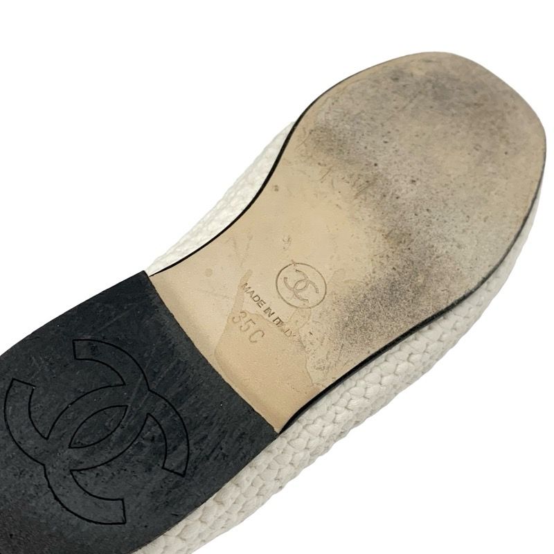 Chanel Flat Shoes Fabric White Black Here Mark Braided