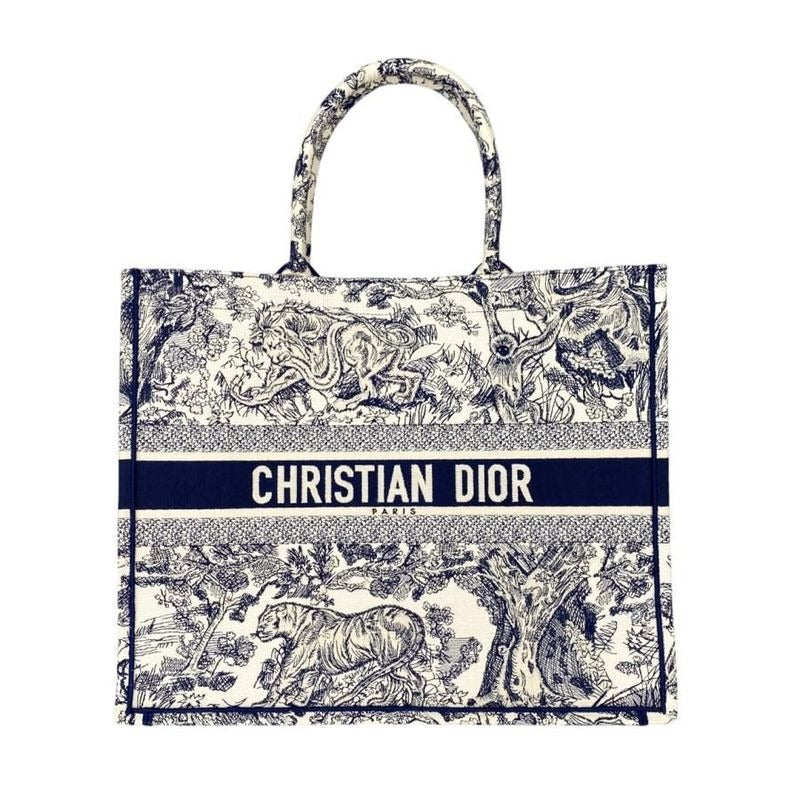 Christian Dior Tote Book Large M1286 Ztdt Toile de Jouy White Navy