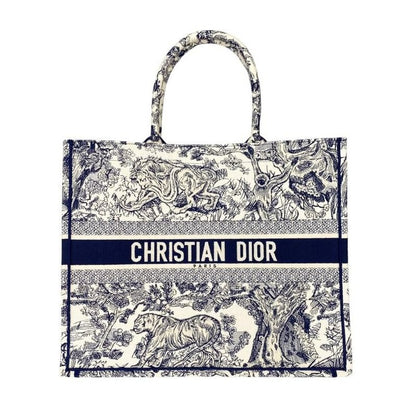 Christian Dior Tote Book Large M1286 Ztdt Toile de Jouy White Navy