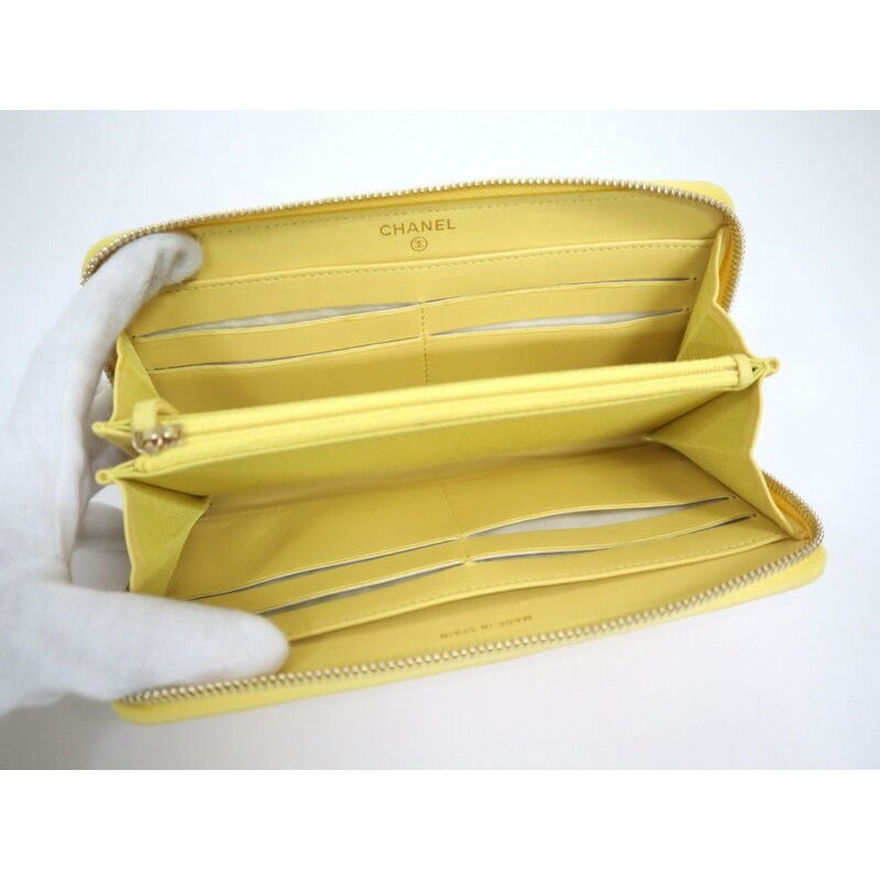 Chanel Zip Around Wallet Yellow Lambskin Digits — view 3