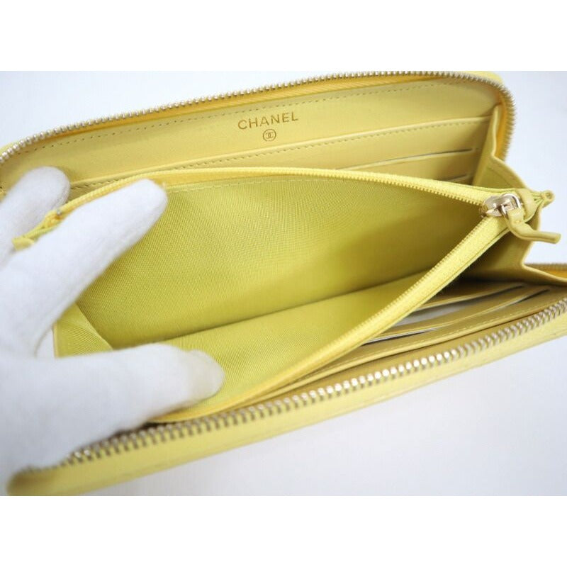 Chanel Zip Around Wallet Yellow Lambskin Digits — view 4