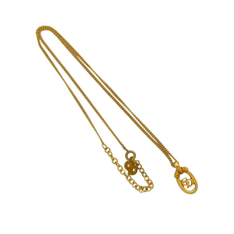 Christian Dior CD Logo Necklace Earrings Set Accessories Gold 55862 With Case
