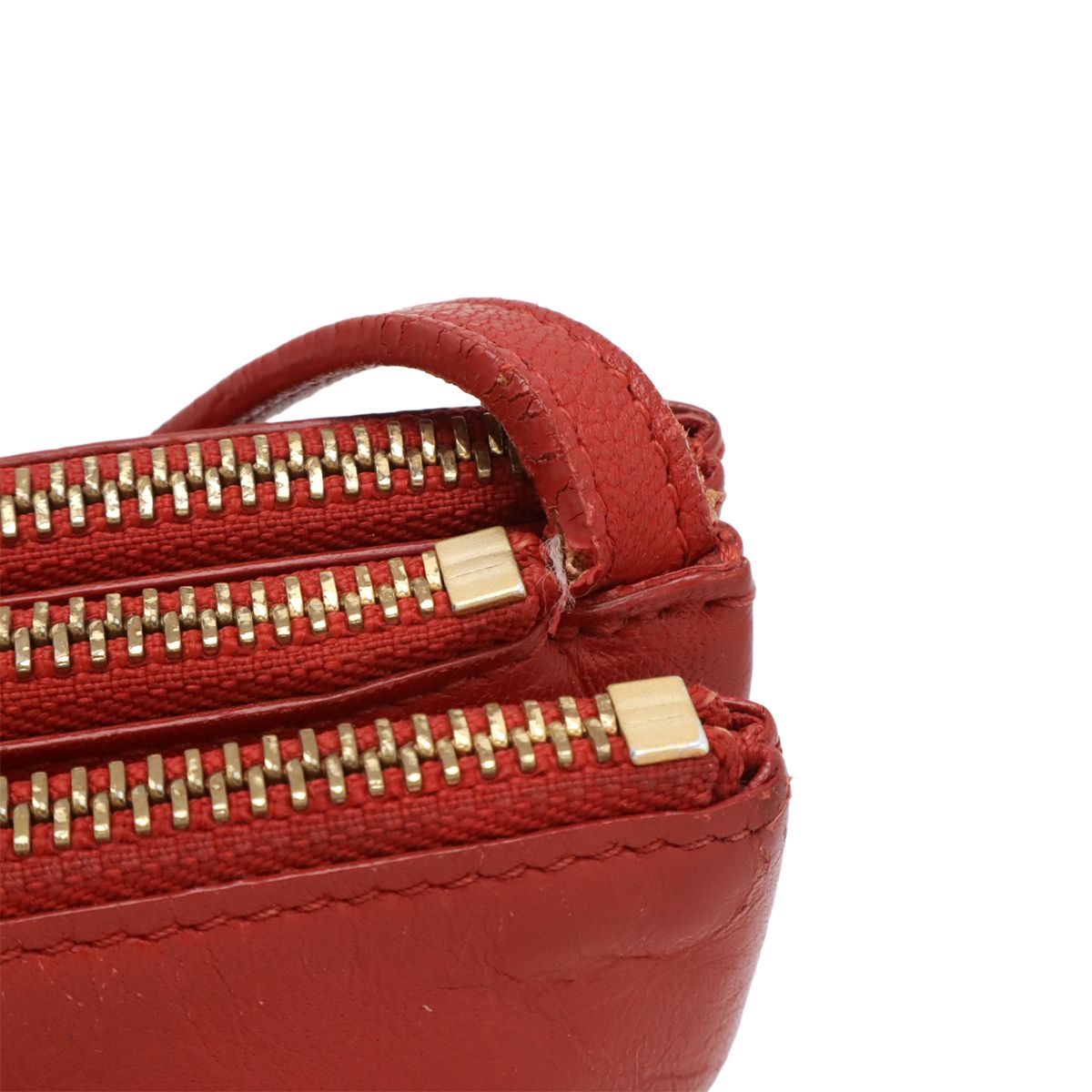 Celine Trio Small Shoulder Bag Shoulder Pouch Pochette Crossbody Leather Red