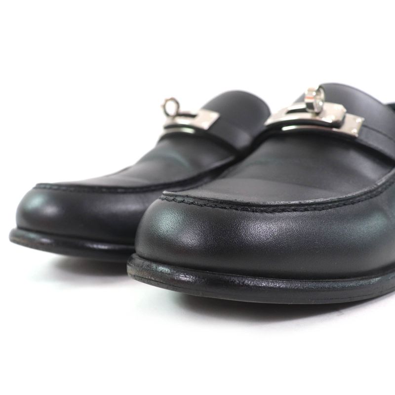 Hermes Destin Leather Silver Hardware Kelly Buckle Loafer Black 35.5 With Box