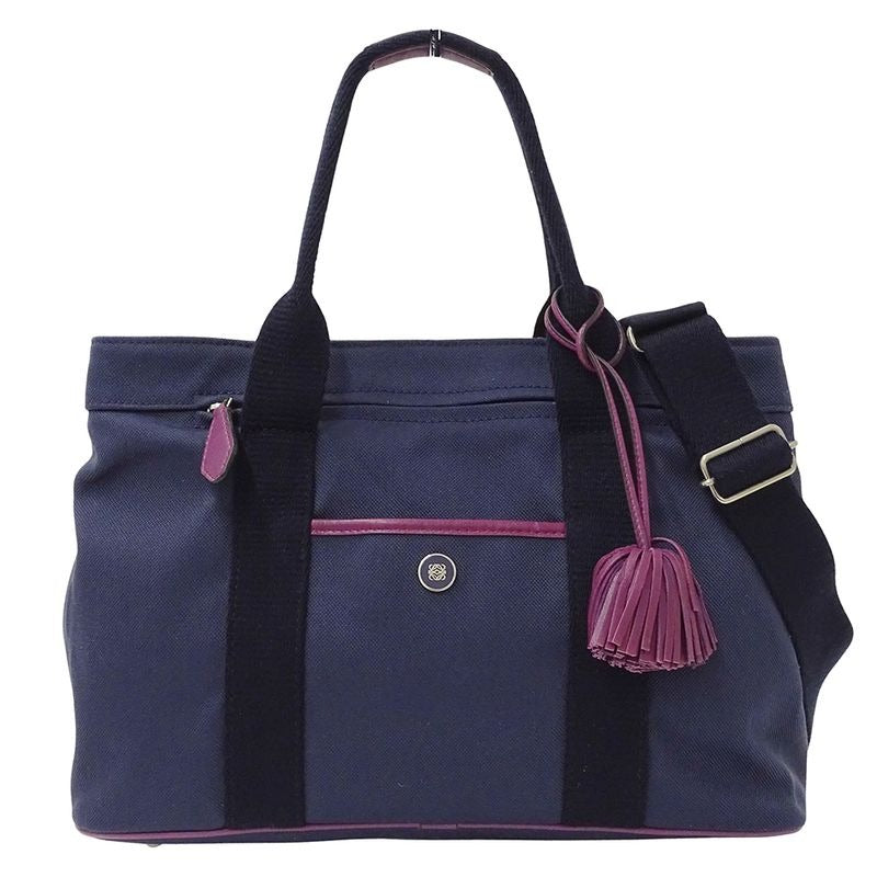 Loewe Bag Shoulder 2-Way Canvas Navy Tassel Fringe