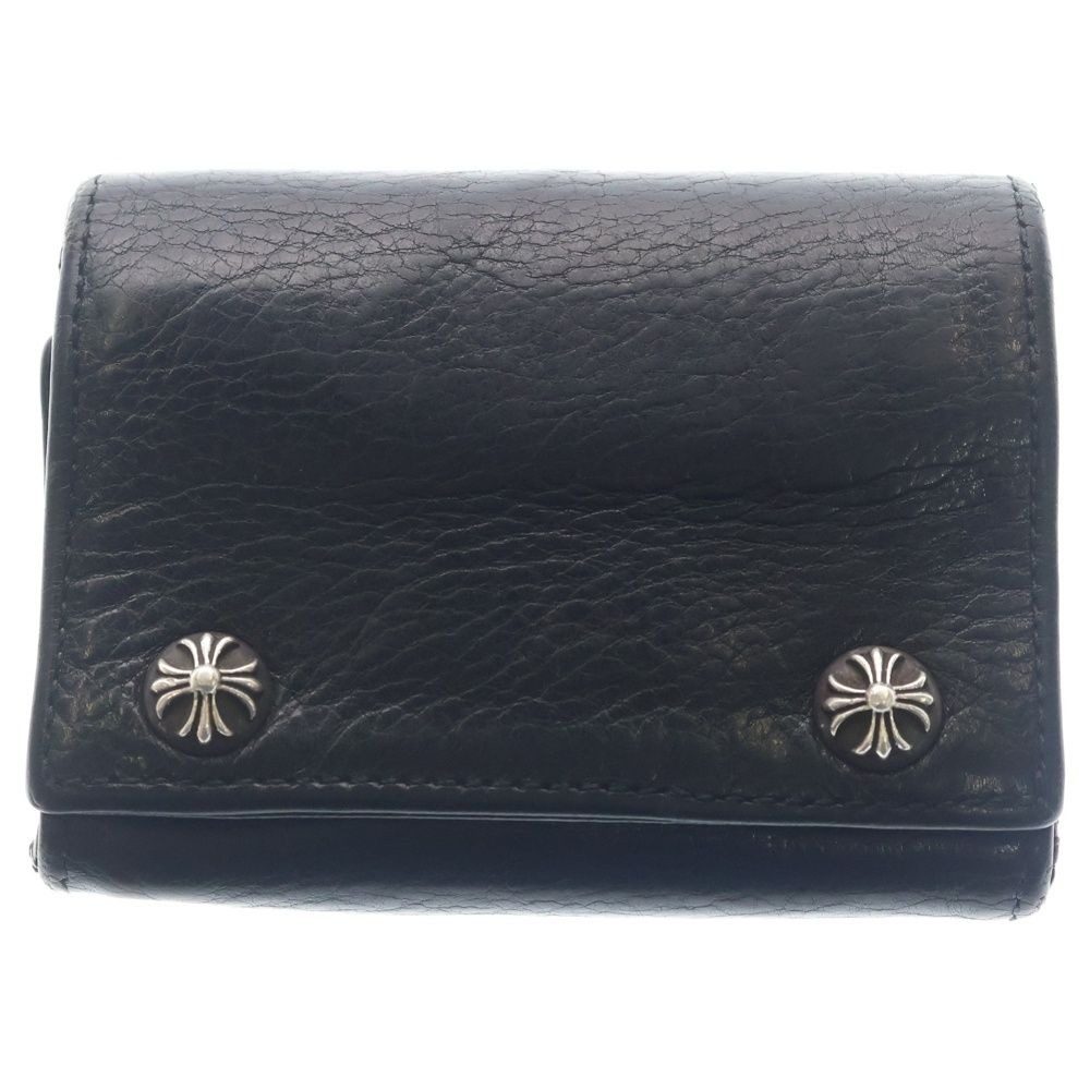 Chrome Hearts 3 Fold Cross Button Leather Wallet Black