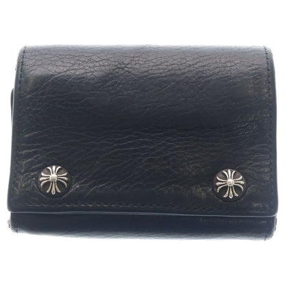 Chrome Hearts 3 Fold Cross Button Leather Wallet Black