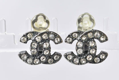 Chanel Earrings Accessories Rhinestone Gunmetal 2302-34