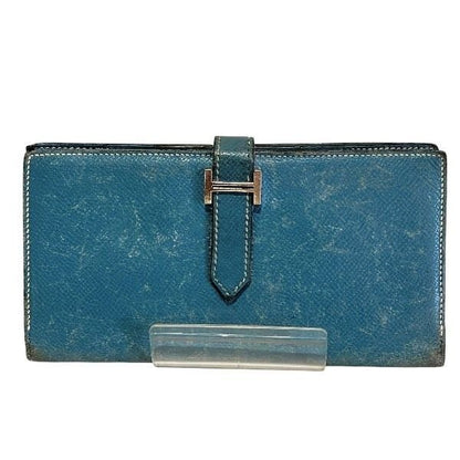 Hermes Bearn Souffle Blue Leather Bifold Wallet