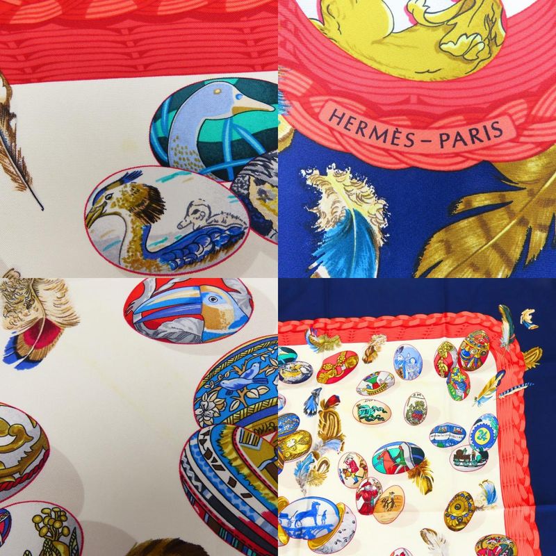 Hermes Scarf Carré 90 Couvee D'hermes Egg Silk Navy White Red Fashionable Women