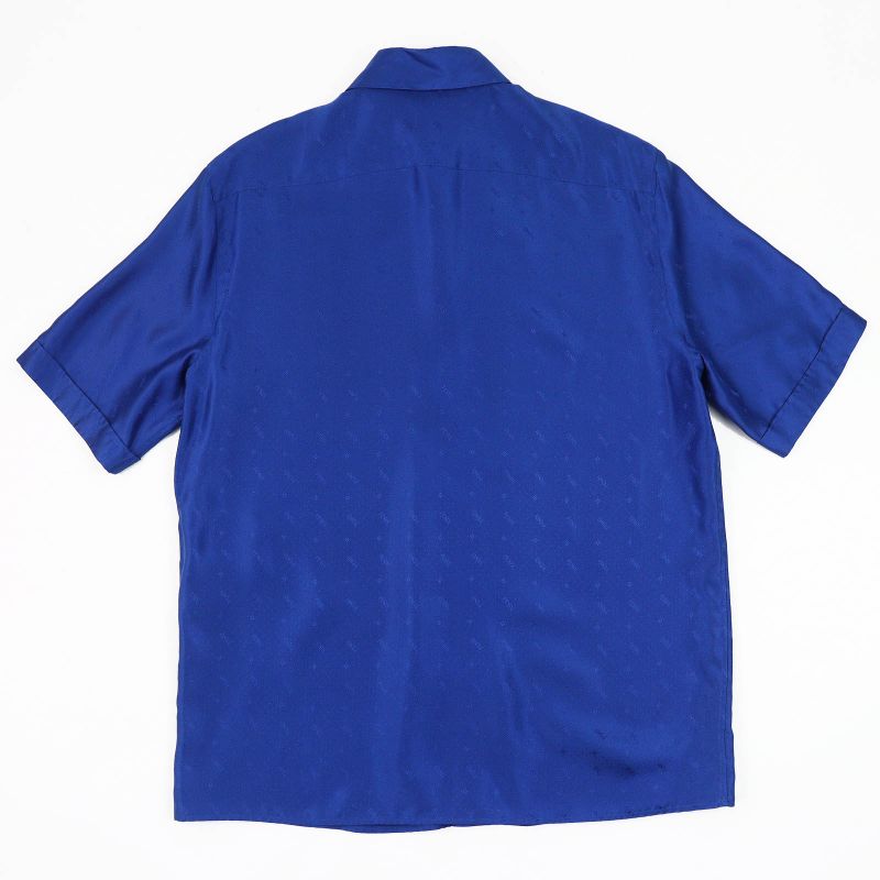 Fendi 2021 Fs0795 100% Silk FF Logo Total Logo Button Short Sleeve Shirt Blue
