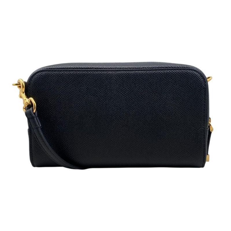 Christian Dior Shoulder Bag Caro Double Pouch S7431ubae Leather Logo Black Gold