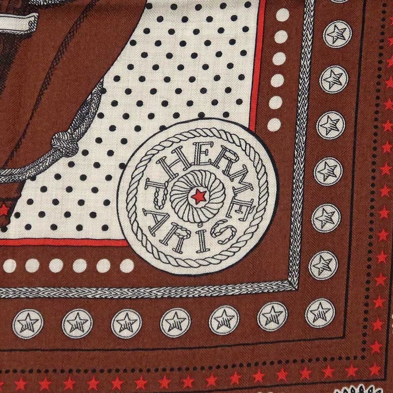Hermes Carre 140 Scarf Zouavers ET Dragons Bandana Brown Large Shawl