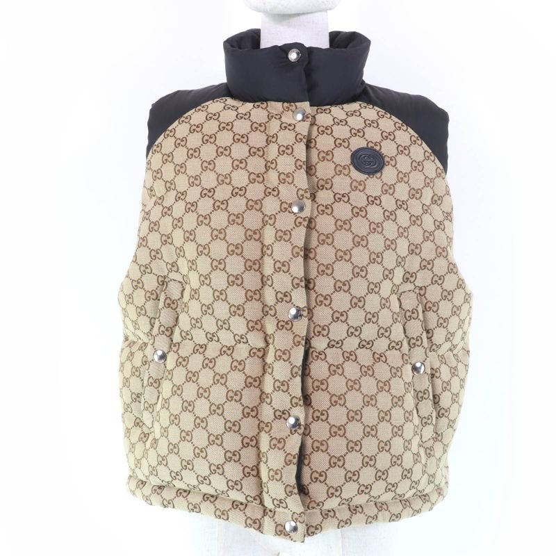 Gucci 23 SS GG Cotton Canvas Down Vest Brownish 38 With Hanger