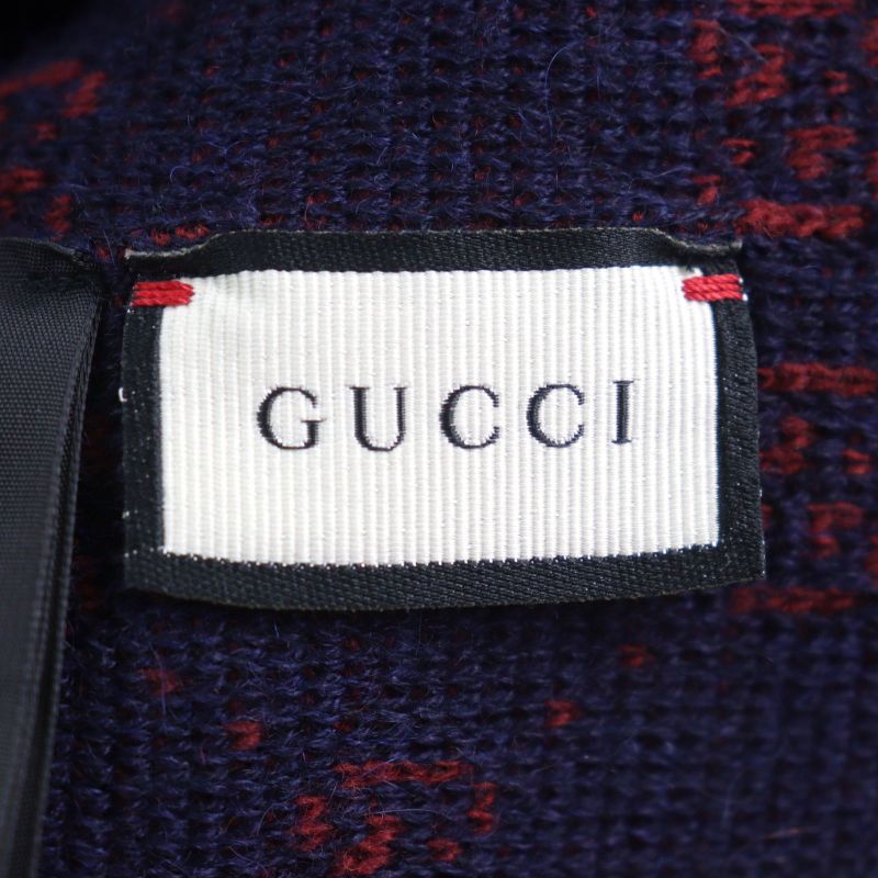 Gucci 534812 4g295 Alpaca 85% GG Beanie Knit Cap Navy Red M 58 Made In Italy