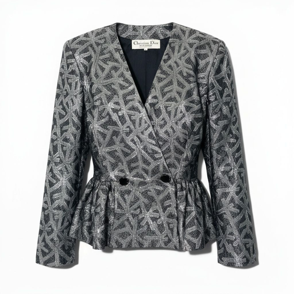 Dior Vintage Jacket Peplum All Over Pattern 9 Silver