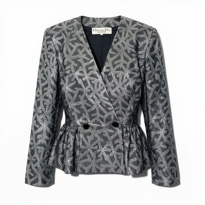 Dior Vintage Jacket Peplum All Over Pattern 9 Silver