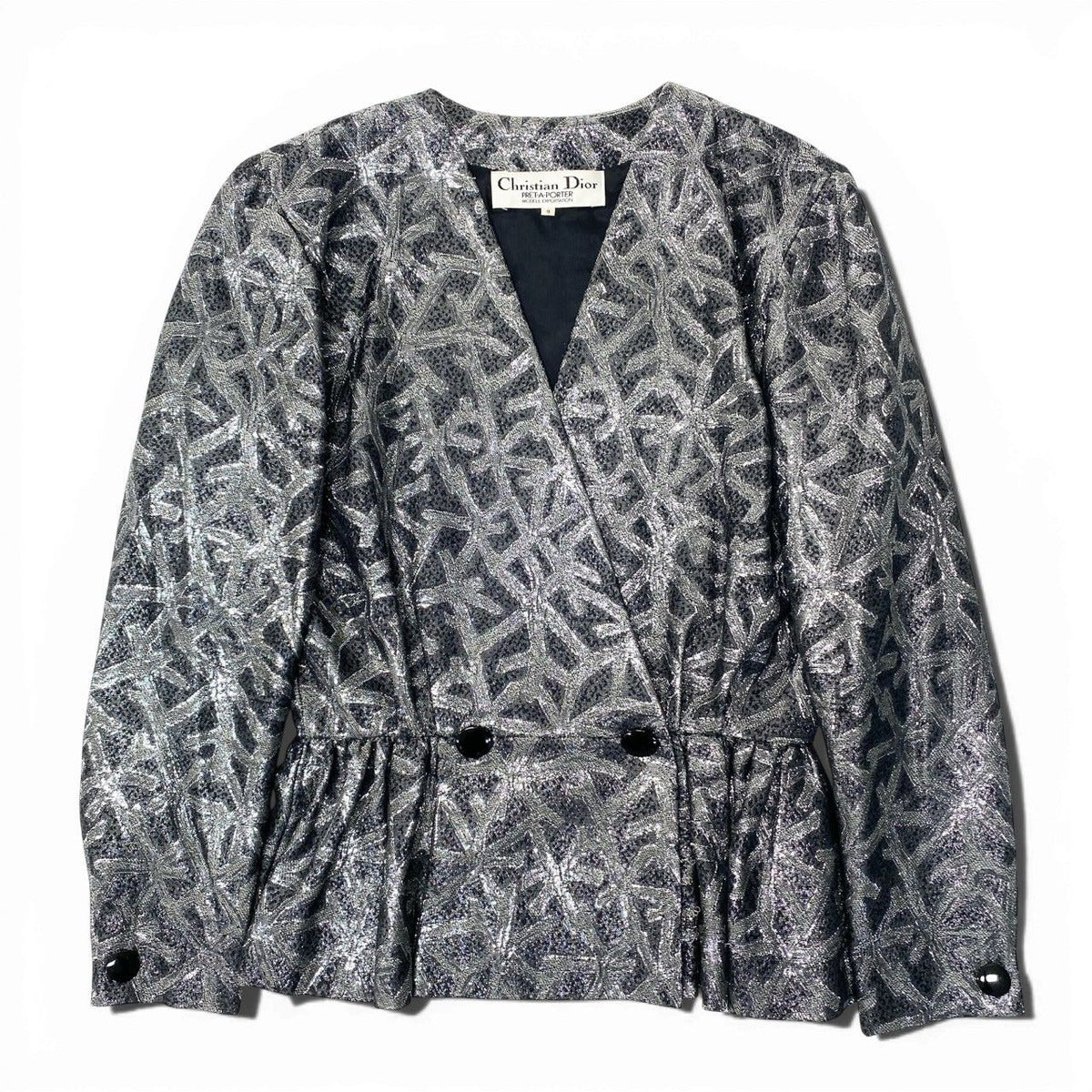 Dior Vintage Jacket Peplum All Over Pattern 9 Silver — view 2