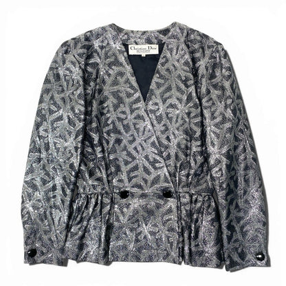 Dior Vintage Jacket Peplum All Over Pattern 9 Silver — view 2
