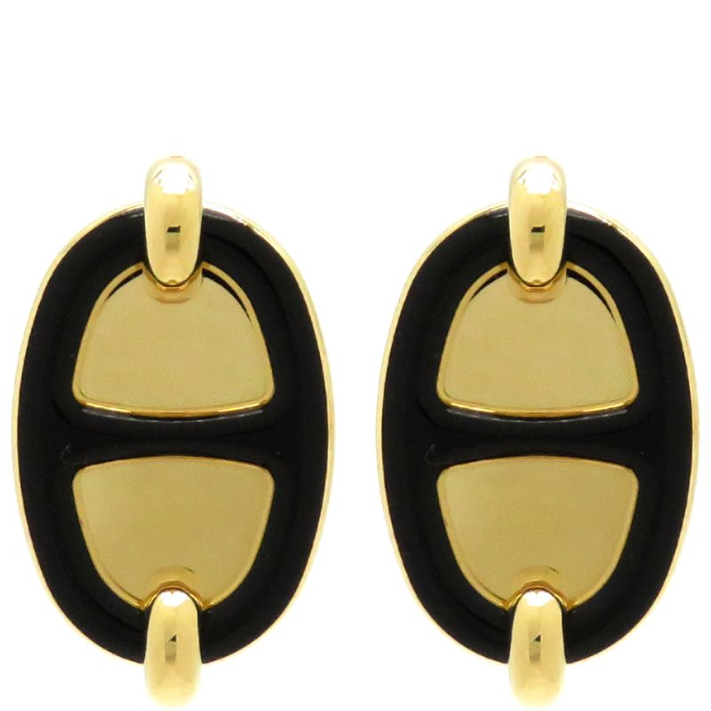 Hermes Earrings Mignon GP Enamel Black X Gold Hardware Chaine D'ancre Black [box