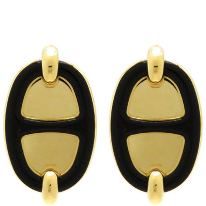 Hermes Earrings Mignon GP Enamel Black X Gold Hardware Chaine D'ancre Black [box