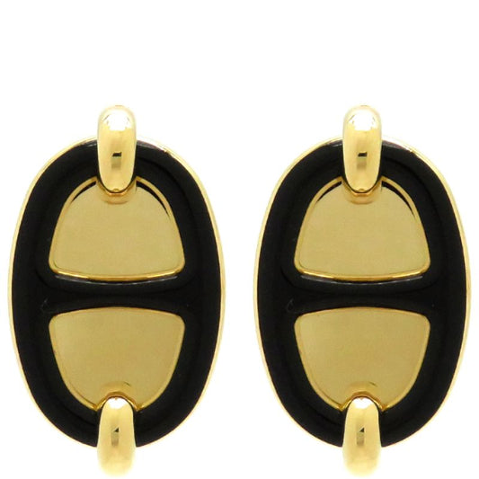 Hermes Earrings Mignon GP Enamel Black X Gold Hardware Chaine D'ancre Black [box
