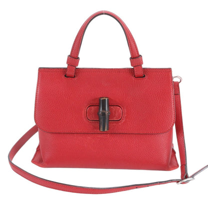Gucci Bamboo Daily Leather 2-Way Shoulder Bag Crossbody Hand Red
