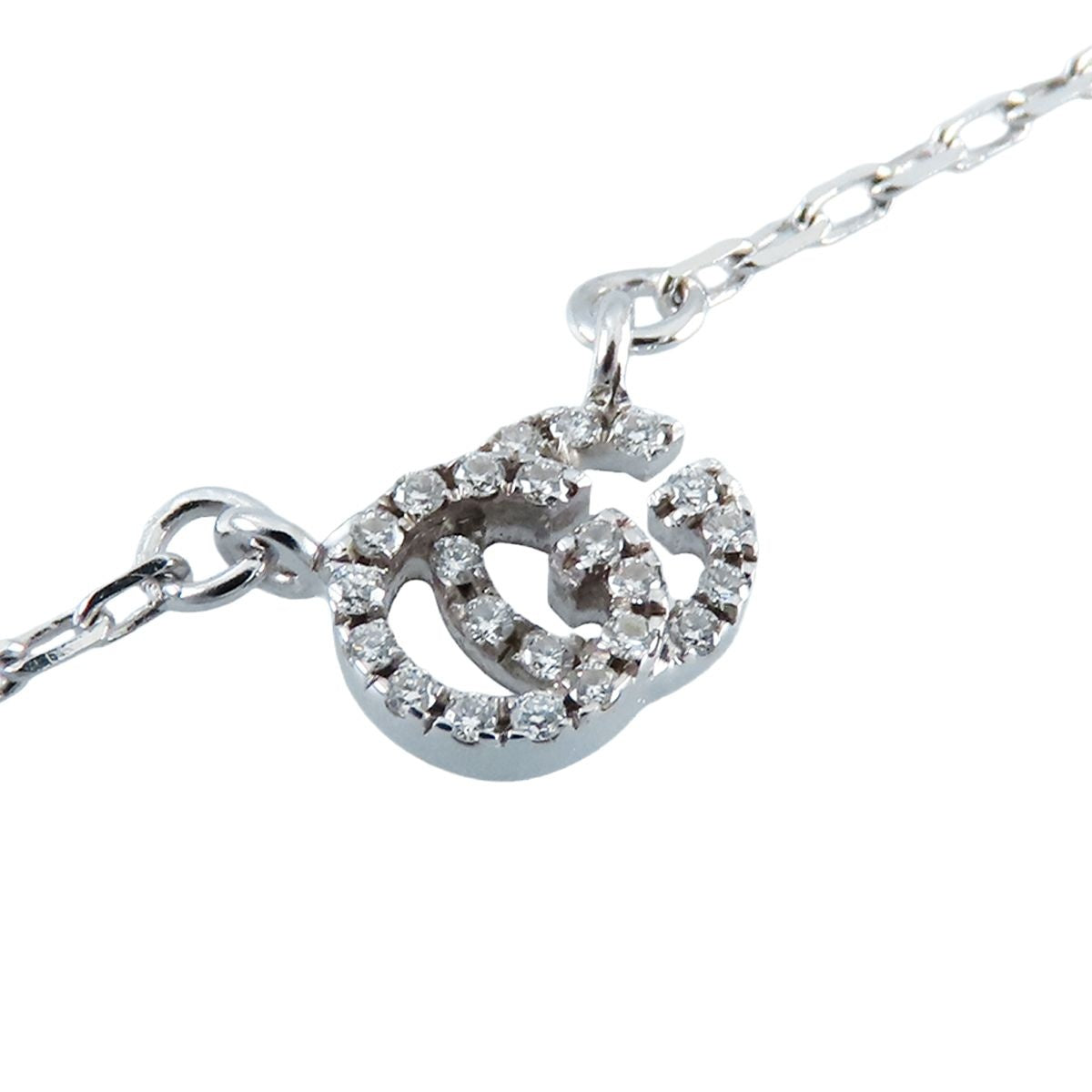 Gucci GG Running Necklace White Gold 18k Diamond Double G Pendant — view 2