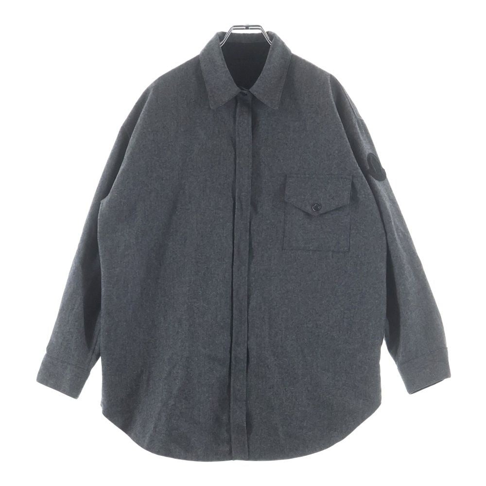 Moncler Long Sleeve Wool Shirt with Logo Patch Gray