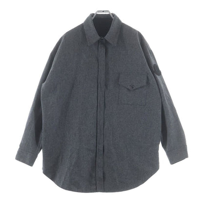 Moncler Long Sleeve Wool Shirt with Logo Patch Gray