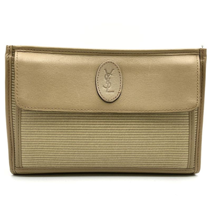 YVES Saint Laurent Yves Saint Laurent Clutch Bag Beige Leather Women Men