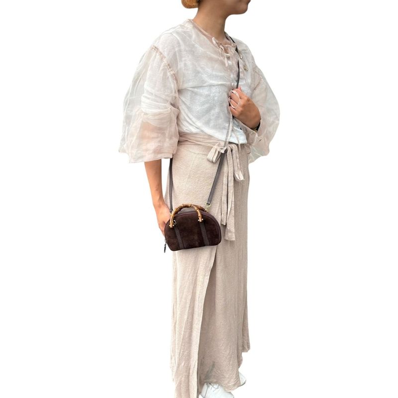 Gucci Old Gucci 2way Mini Suede Bamboo Shoulder Bag Mini Suede Bamboo Shoulder