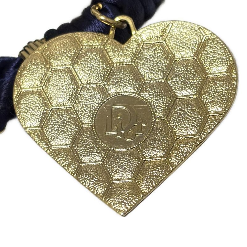 Dior/christian Dior Belt - Dark Navy And Gold Heart/honeycomb/rope Shape