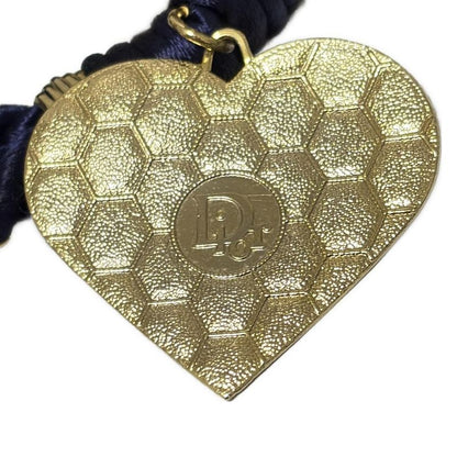 Dior/christian Dior Belt - Dark Navy And Gold Heart/honeycomb/rope Shape