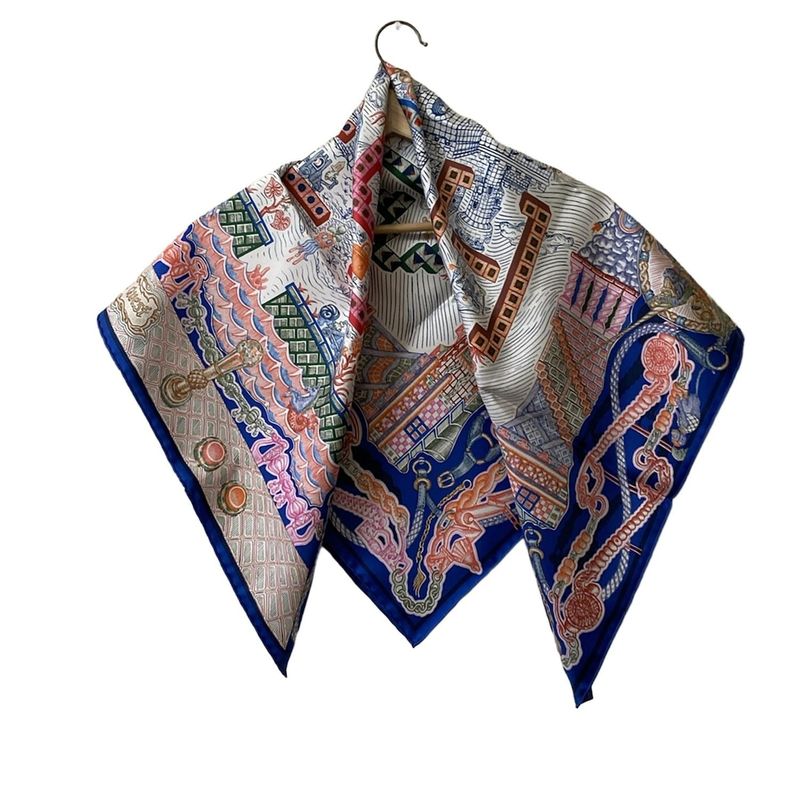 Hermes Scarf Carre 90 Blue×white×multi Super SILK Quest