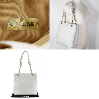 Chanel PST Chain Tote Caviar Skin White Women Shoulder Bag