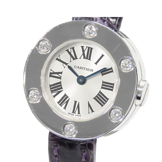 Cartier Love Watch Silver 18K White Gold Leather Diamond Quartz