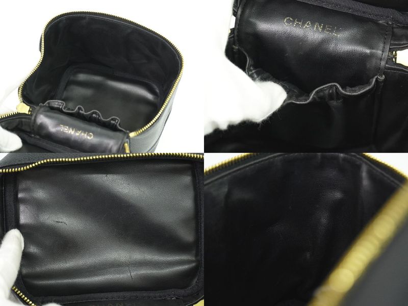 Authentic Chanel Coco Mark Vanity Bag Handbag Cosmetic Pouch Caviar Skin