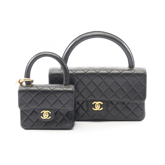 Chanel Handbag Quilted Parent Child Bag Black Lambskin