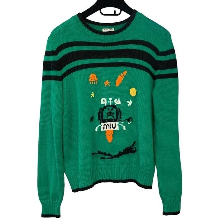 Miu Miu Miu Knit Wool Sweater Long Sleeve Winter Green 38