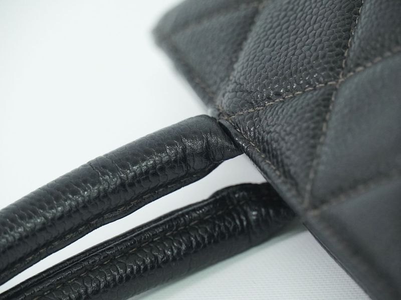 Authentic Chanel Coco Mark Revival Tote Handbag Caviar Skin Leather Black Coco