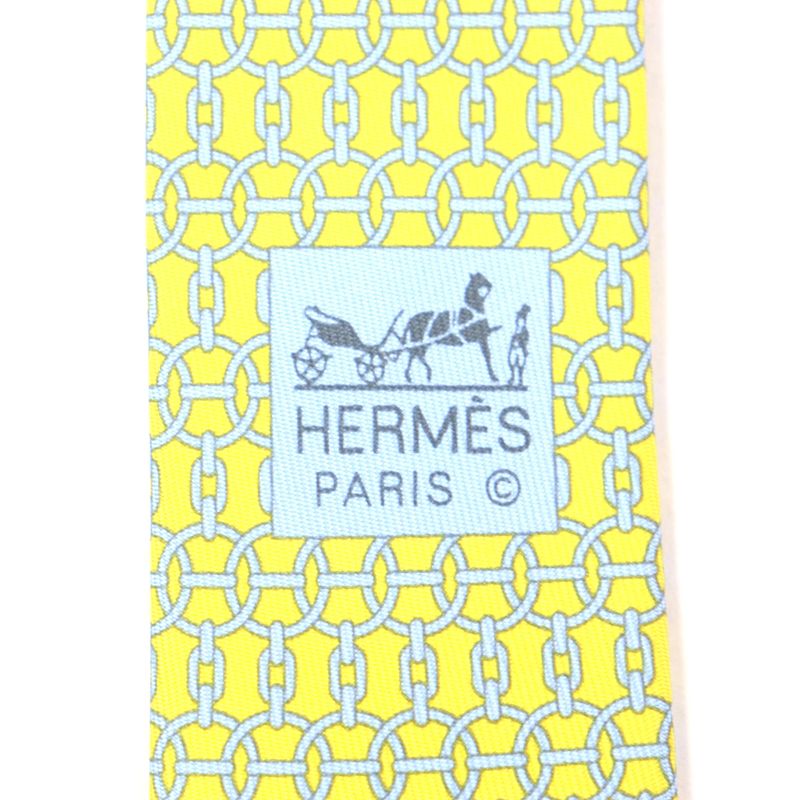  Hermes 100% Silk Banane/ciel Purchased In 2020 Cravat Chain All Over Tie With