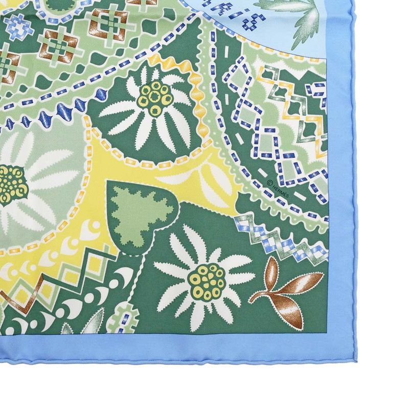 Hermes Carre 45 Scarf EN Attendant Ulysse Silk Light Blue Bandana