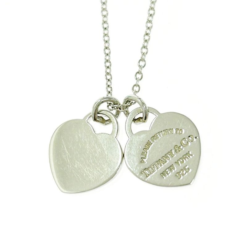 Tiffany & Co Silver Return to Mini Double Heart Necklace 2.9g 925 Engraved