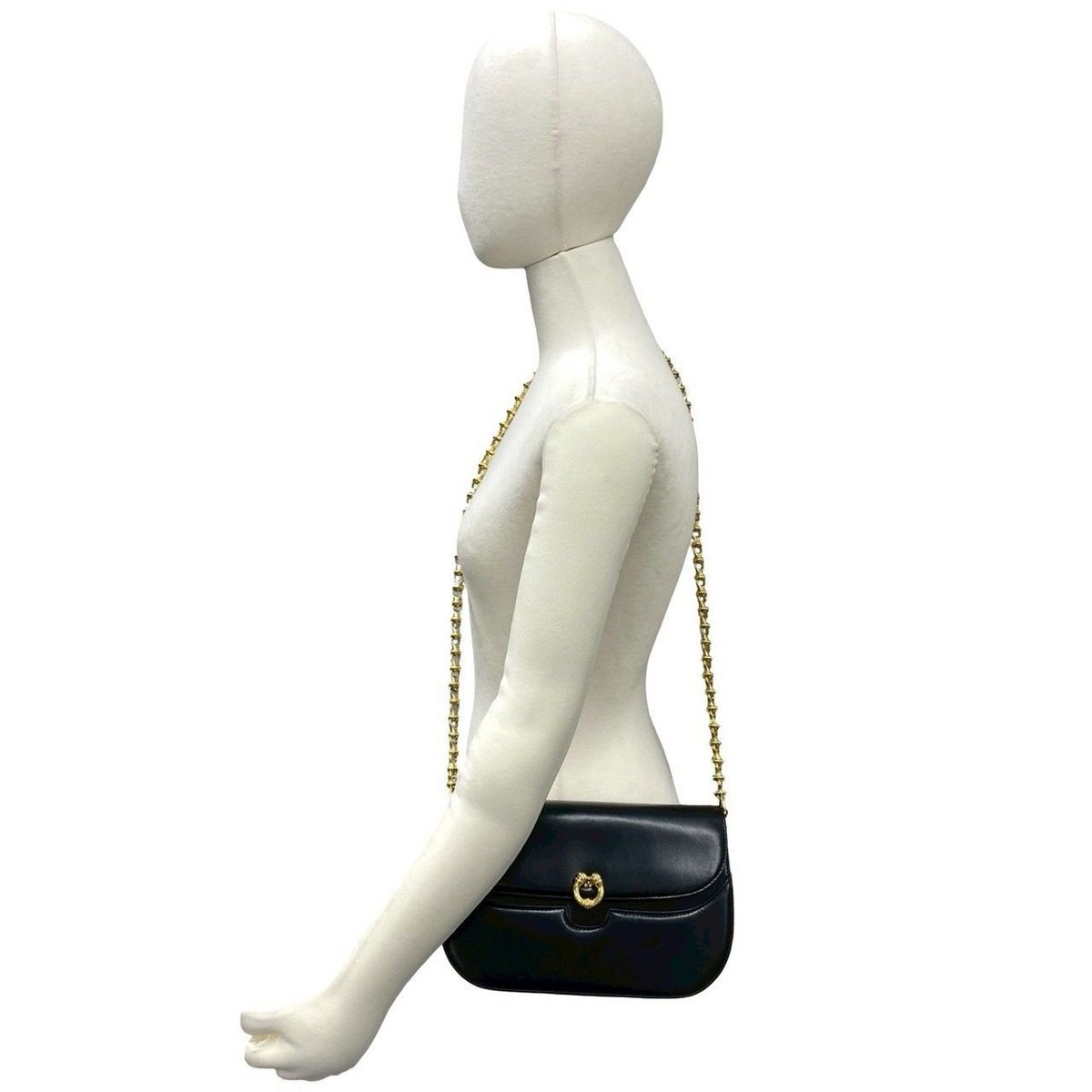 Gucci Vintage Calfskin Leather Chain Shoulder Bag Pochette Black — view 2